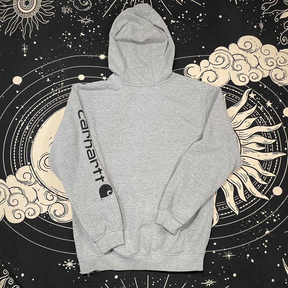 Carhartt Pull Over Hoodie Geay Mens Medium Loose Fit Utility Workwear - Picture 3 of 6